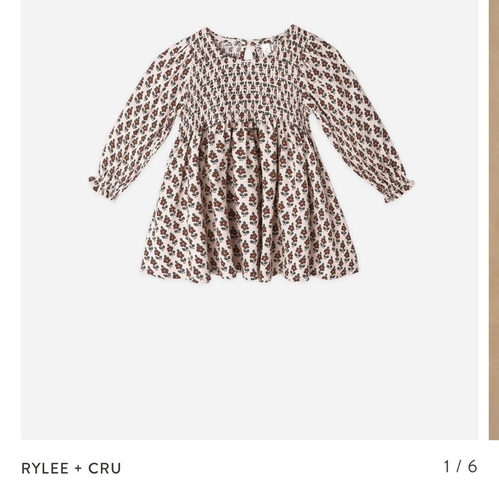 Rylee + Cru Floral Smocked Dress in Cream and Brown